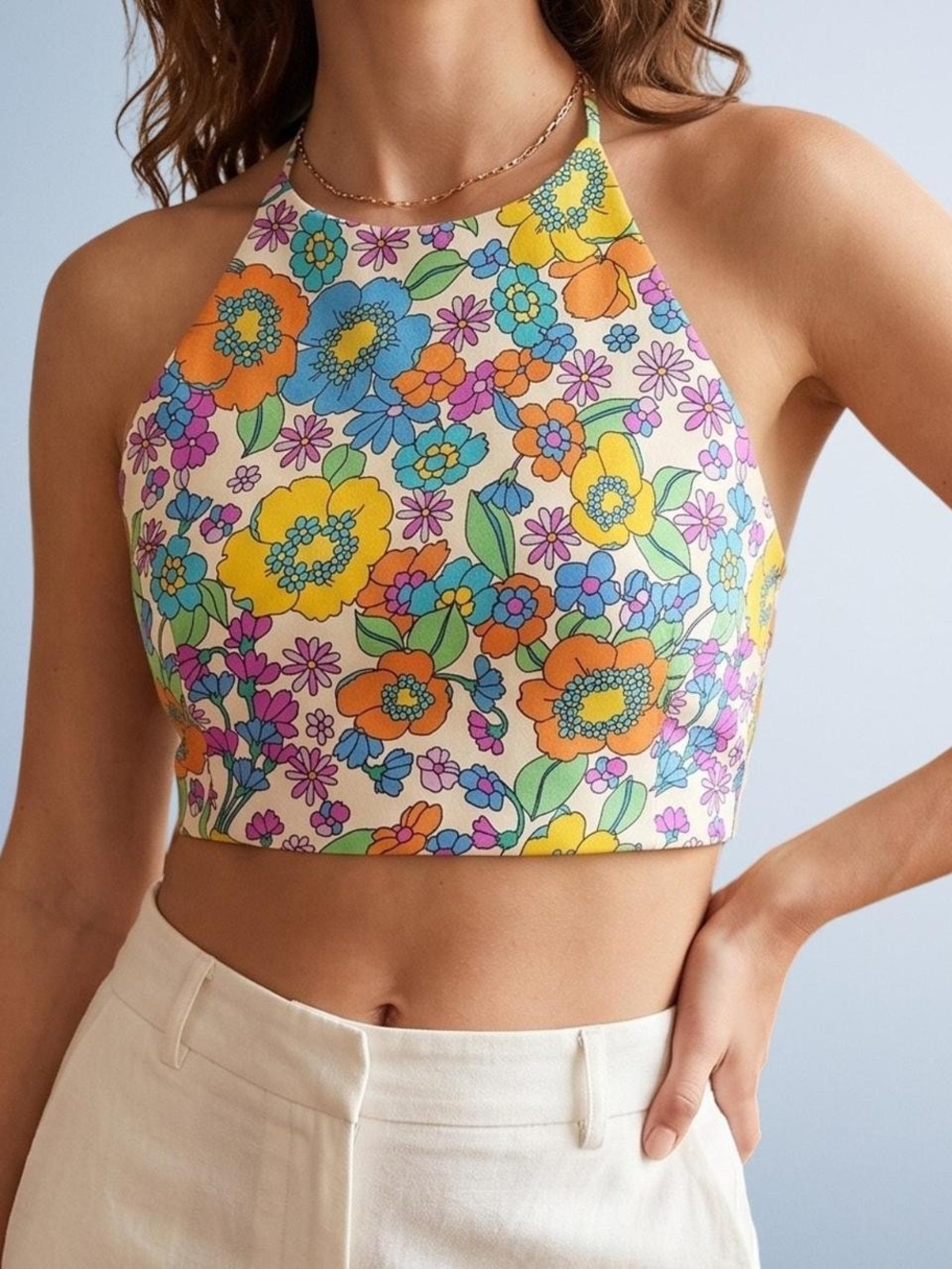 Zara Floral Halter Crop Top - Multicolor